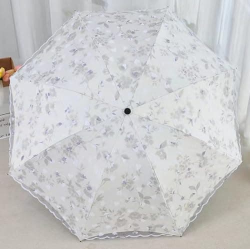 Blonde Blomster 3-Fold Paraply UPF 50+ UV-Beskyttelse Rejseparasol til Regn og Sol Manual-06Gray