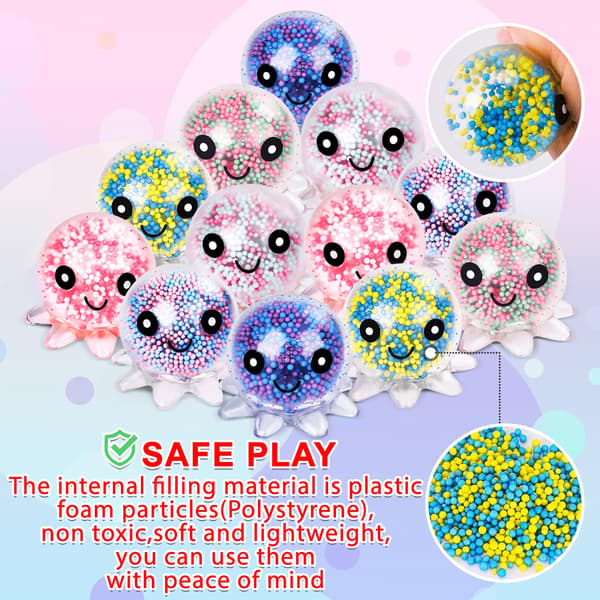VESPRO 12-pak Fidget Stressbolde til voksne, sød blæksprutte stressbold 12pcs Octopus Stress Balls