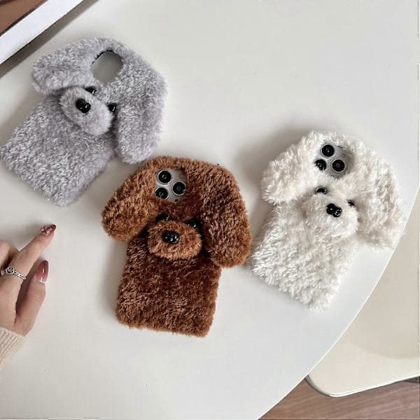 Til iPhone 15 Pro Cover Sød Teddy Hund Fluffy Blød TPU Vinter Telefon Cover - Grå
