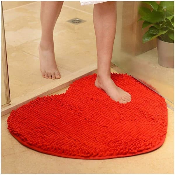 Hjerteformet badeværelsestæppe Blødt Fluffy Køkkendørmåtte Skridsikker Absorberende 50x60cm Rød