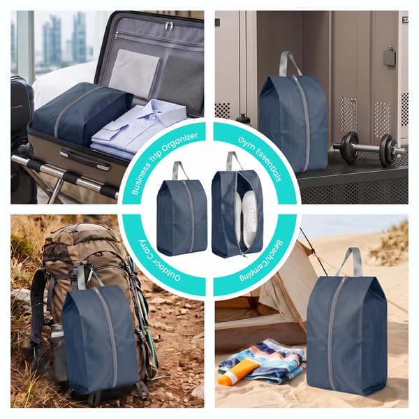 2-pack andningsbara skopåsar i nylonmesh för resor, 2 storlekar, marinblå Navy Blue