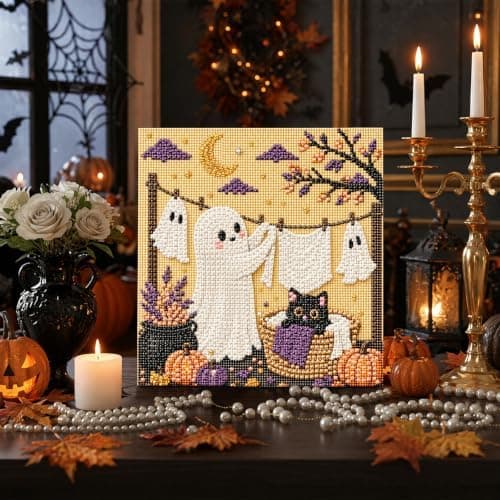 DIY Perlemalingssett med ramme 8 tommer Spøkelse Vaskedag Halloween Ghost Laundry Day