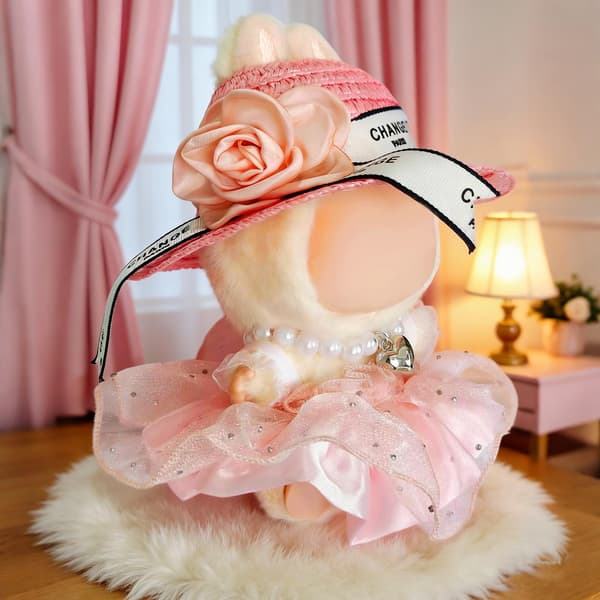 17 cm dockkläder för Labubu, rosa sommarprinsessklänning i tyll, set Pink