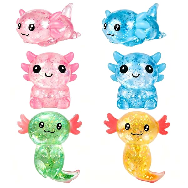 Glitter Axolotl Squishies Legetøj, 6 stk. Klem Angst Fidget til Børn og Voksne Yellow