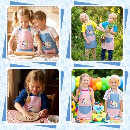 2/3-pakning kunstnerforklær for maling, håndarbeid, matlaging, hagearbeid Pink, Blue 2