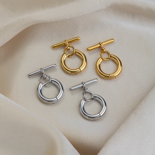 Minimalistiske øreringe i rustfrit stål, OT runde dråbeøreringe, allergivenlige vandtætte smykker til kvinder (2 størrelser), sølv Silver
