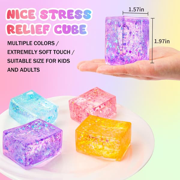 8-pack glitter-stress-iskuber, klämbollar för vuxna och barn 8 Pcs Large Cube Squishy Toys
