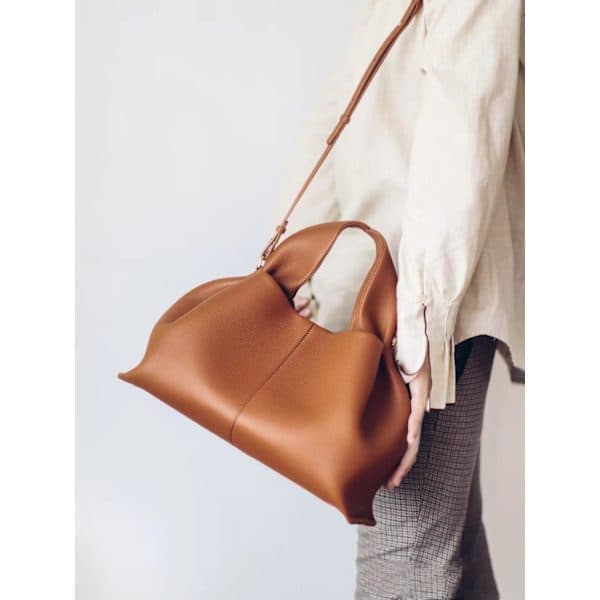 Polene Cloud Bag, Äkta läder, Nischad Crossbody Dumplingväska, Nummer, Mångsidig Handväska/Axelväska Kamel camel