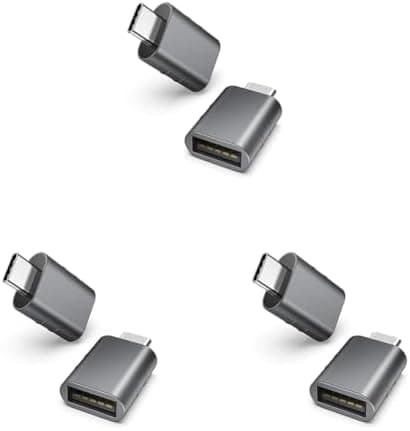 Syntech USB C til USB-adapterpakke med 2, USB 3.0 hun til Thunderbolt 4/3-adapter kompatibel med MacBook Pro Air 2024, Surface, iPad, iPhone Gris (Space Grey) 27.4 x 16.5 x 8.1 mm (Pack of 3)