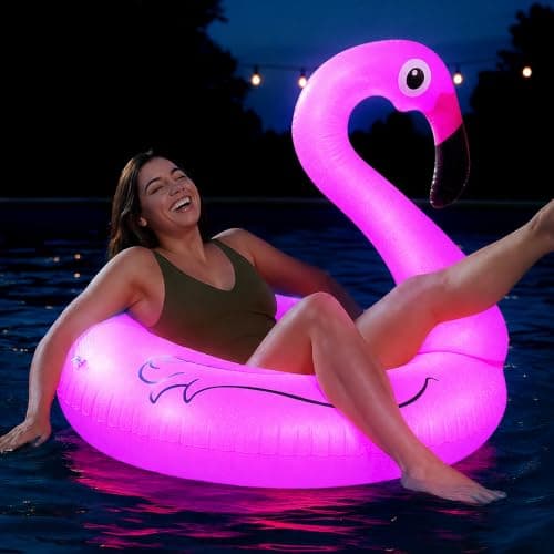 Flamingo Pool Float med soldrevne LED-lys, 43 x 34 tommer oppustelig