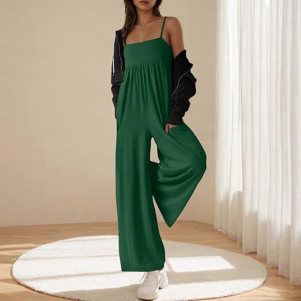 Jumpsuit med vide ben og tynne stropper for kvinner, rosa L Pink L