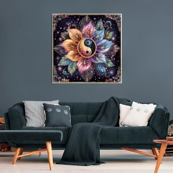 Mandala Blomster 5D Diamantkunst, Diamantmaling til Voksne 35x35cm