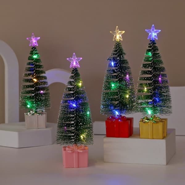 4-pak borddekoration juletræ med LED-lys til julepynt