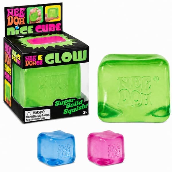 Needoh Nice Cube - Sensorisk klämleksak med superfirm klämning (Glow) Grön