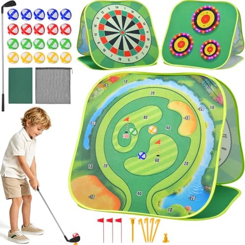 DyBaxa 4-i-1 Golfsæt til Børn, Lysende Golfspil med 3 LED-mål 33 Pcs Toddler Golf Set