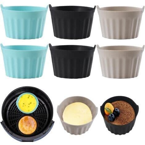 6-delt sett silikonformer til airfryer, flat form til airfryer, kutterform, tilbehør til kake- og eggeterter, silikonformer