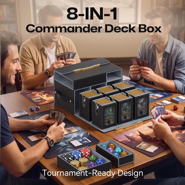 Commander Deck Box, 6-dekks modulær MTG-dekksboks med 2 terningbrett Grey