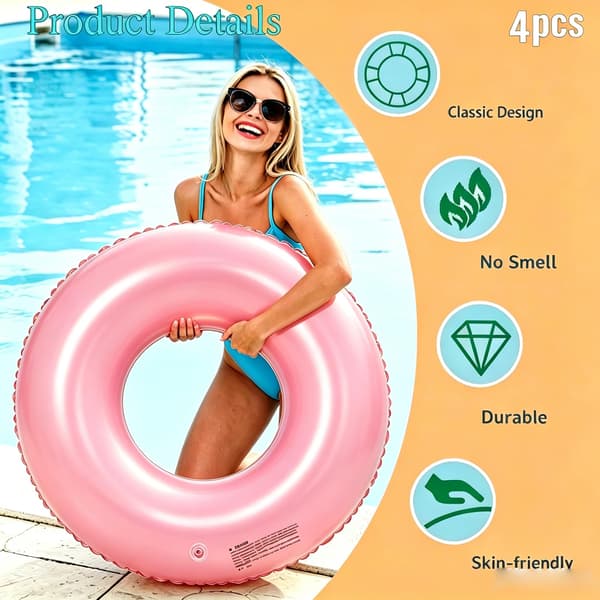 Stora uppblåsbara poolflottar 35 tums poolflottar – poolringar simringar uppblåsbara poolringar flottar för vuxna, poolflottar för tema Pink