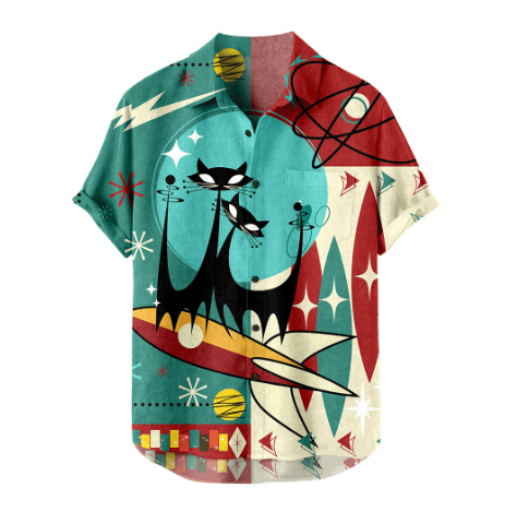 Retro Button Down Skjorter til Mænd 50'er Rockabilly Sommertop #3 S