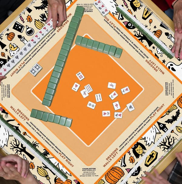 Orange Halloween Efterår Mahjong Måtte 31.5\" x 31.5\" Witch Black Cat