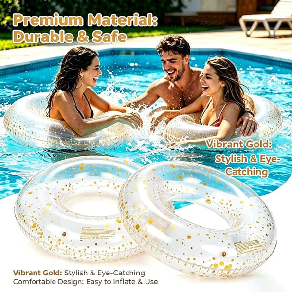 Stora uppblåsbara poolflottar 35 tums poolflottar rör - Poolrör Simringar Uppblåsbara poolringar Flottar för vuxna, poolflottar för tema Gold Glitters
