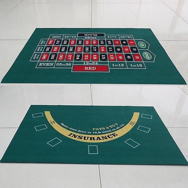 Kasino borddug, dobbeltsidet pokermåtte til Texas Hold'em og Blackjack, professionel roulette