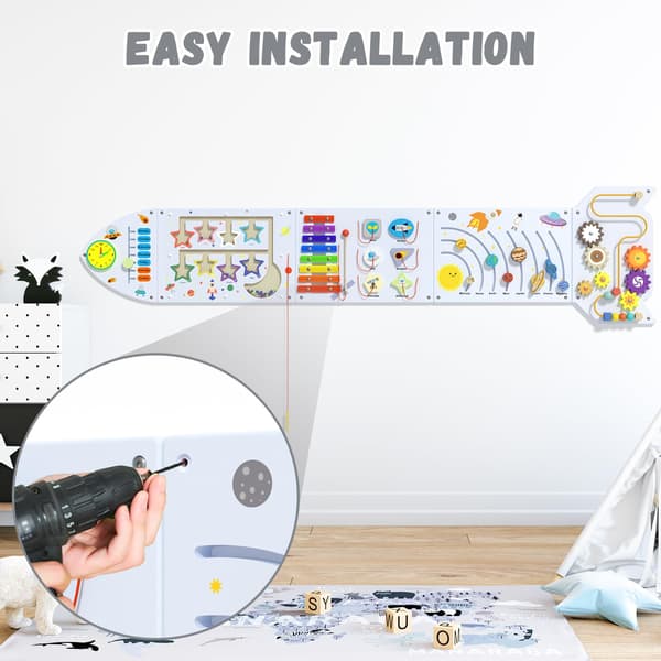 Spacocld Rocket Activity Wall Busy Board Paneler - Sensorisk Väggpanel för Barn, Montessori Småbarns Väggaktivitetstavla (5 st) 5 Pieces Gray Rocket