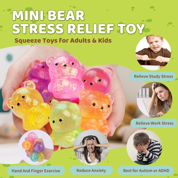 24 kpl karhustressipalloja, Fidget Taba Squishy -leluja lapsille 24 Pack Bear Stress Balls