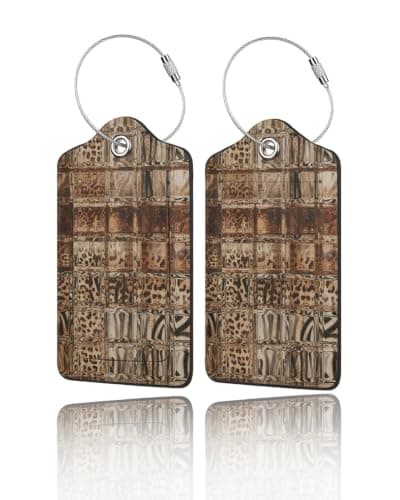2-pack bagagebrickor i PU-läder för resväskor - Glasbrun Leopard Glass Brown Leopard Print