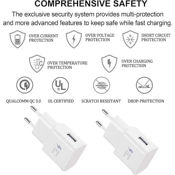4-pak USB-strømadapter 5V-2A Universal Hurtigoplader