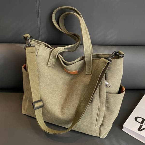 Canvas Commuter Bag, stor tote-veske, hvit white