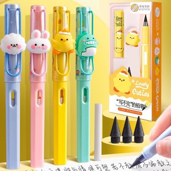 Kawaii tecknad evighets- och stiftpennset, gul yellow