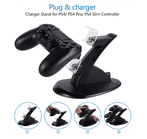 Lämplig för Ps4, Ps4 Slim, Pro Game Controller Laddare Trådlös Controller Blått Ljus Flygplan Dubbel Laddningsförvaringsfäste Laddare