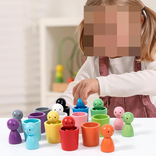 Montessori träfärgsorteringskoppar, leksaker för småbarnsfärgsorteringsaktiviteter