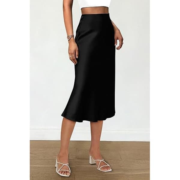 Sommerhøjtaljede flæse A-line silkenederdele til kvinder, sort, størrelse S Black S