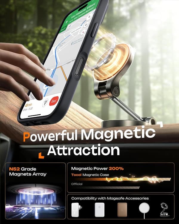Magnetisk deksel til iPhone 17, kompatibel med Magsafe, full kamerabeskyttelse, innebygd magnetisk ring, fallbeskyttelse, støtsikker, slank