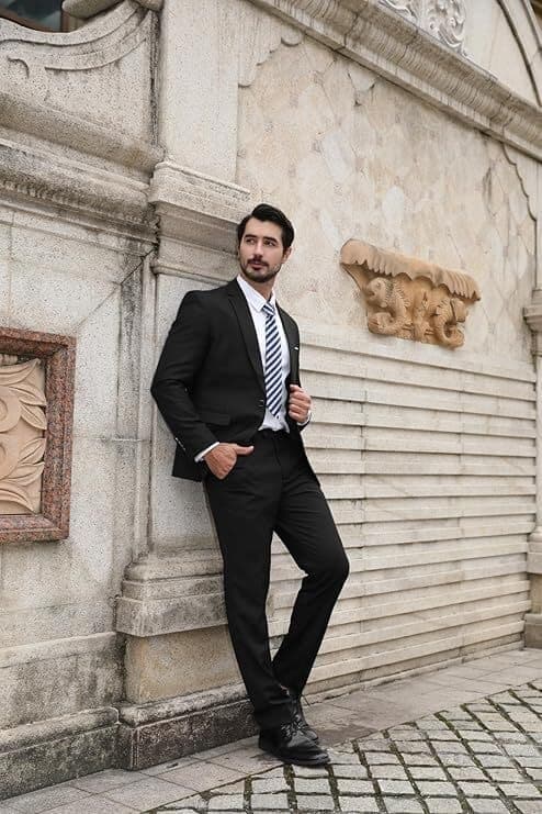 Slim Fit 2-delt jakkesæt til mænd, blazer, bukser, sort, størrelse M black M