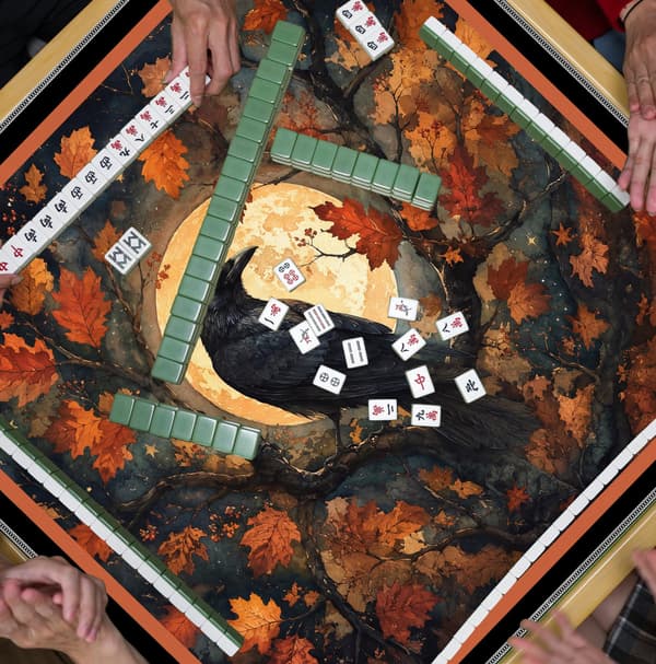 Halloween Efterår Sort Ravn Mahjong Måtte 31,5\" x 31,5\" Orange Maple Leaf