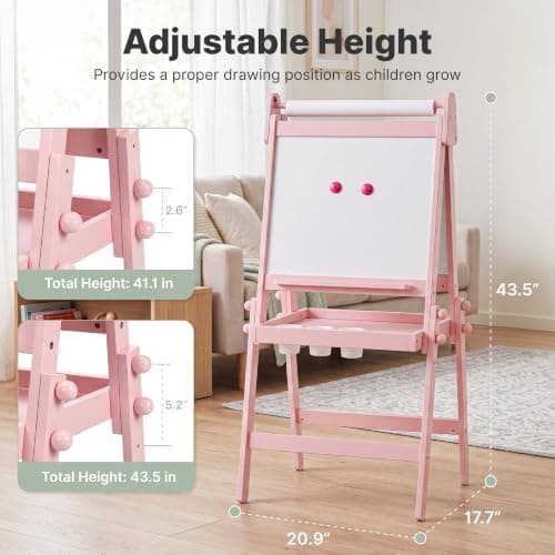 Vikbart staffli för barn med griffeltavla och whiteboard, rosa Pink
