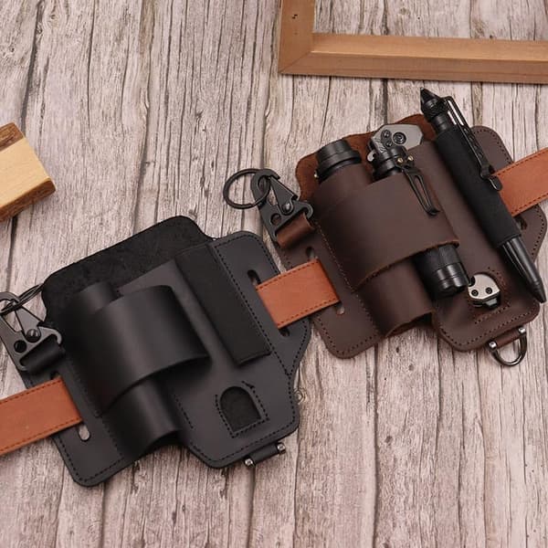 Læder Multi-værktøjshylster til EDC - Bæltetaske til Leatherman og Lommelygte, Universal Lommeorganizer, Sort Herregave