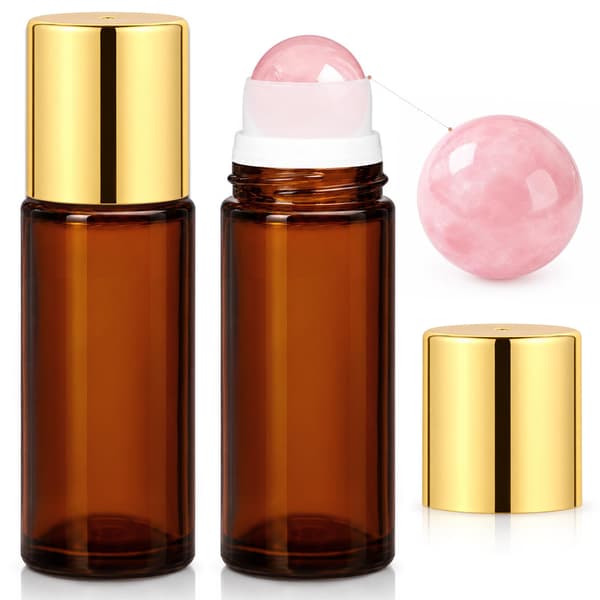 2 kpl ruusukvartsi-rullalasi-pulloja, 50 ml uudelleentäytettäviä roll-on-pulloja