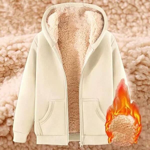 Vinterjacka Dam Fleecejacka med huva, Beige, Storlek M beige M