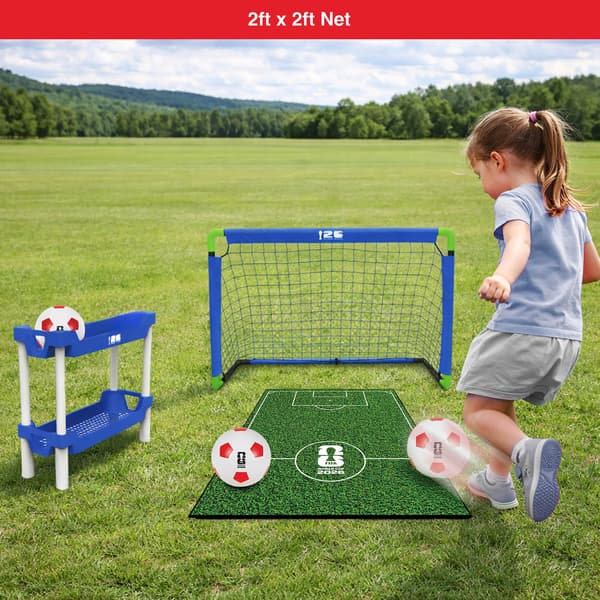 Fodboldmål til børn, inkluderer 3 fodbolde, opbevaringsstativ og legemåtte til udendørs spil
