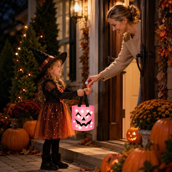 Halloween Lysende Græskarpose – LED-lys og Rummelig, Sort Black