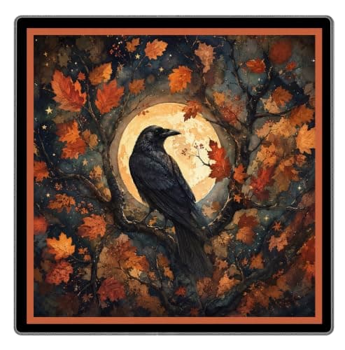 Halloween Efterår Sort Ravn Mahjong Måtte 31,5\" x 31,5\" Orange Maple Leaf