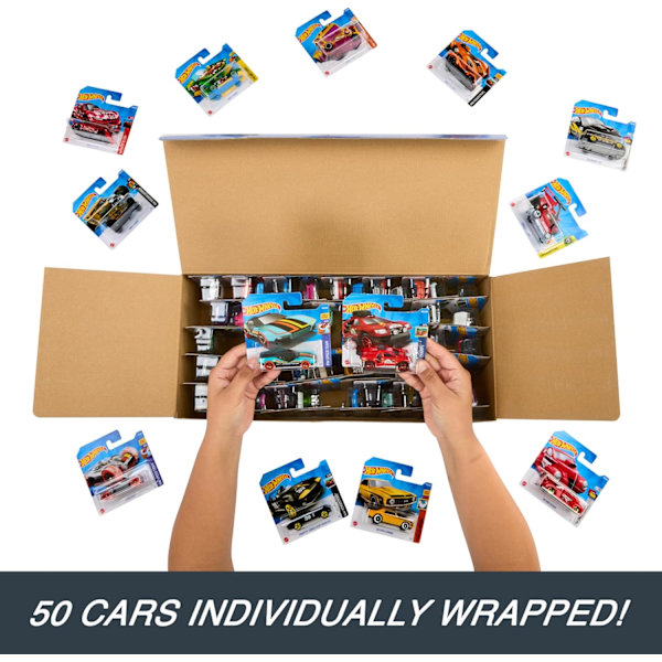 Hot Wheels Leksaksbilar och Lastbilar, 50-pack med Fordon i Skala 1:64 ...