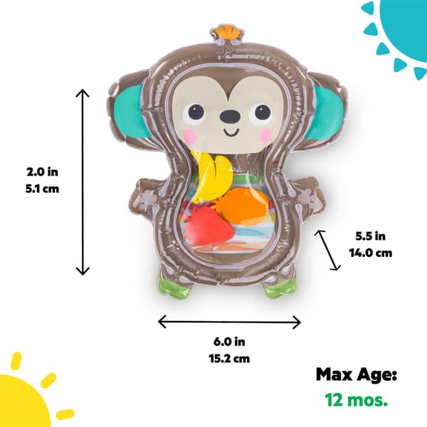 Bright Starts Hungry Monkey Vattenmatta, Babylekmatta, Uppblåsbar Sensorisk Leksak för Spädbarn 0-6 Månader Hungry Monkey