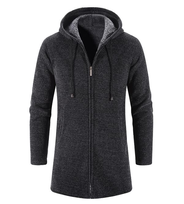 Bekväm enfärgad stickad kofta med dragkedja för män, mörkgrå, storlek L dark grey L