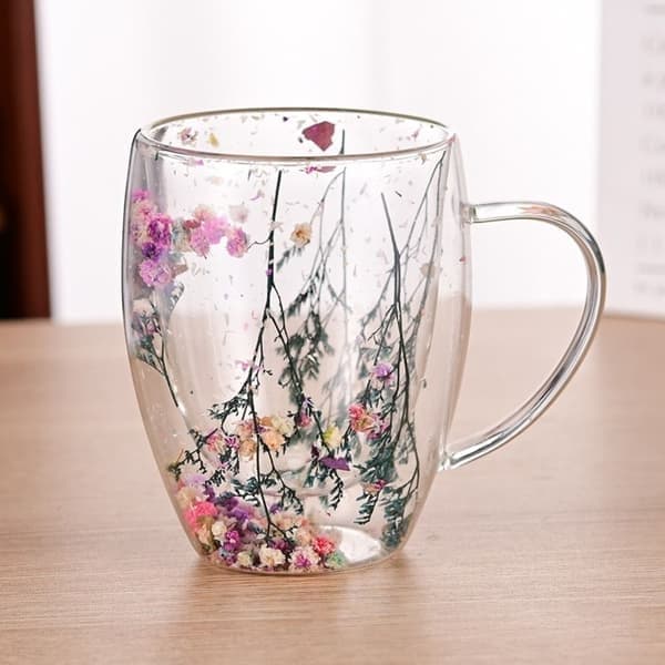 Dubbelväggigt glas med torkade blommor, #4 350ml #4  350ml