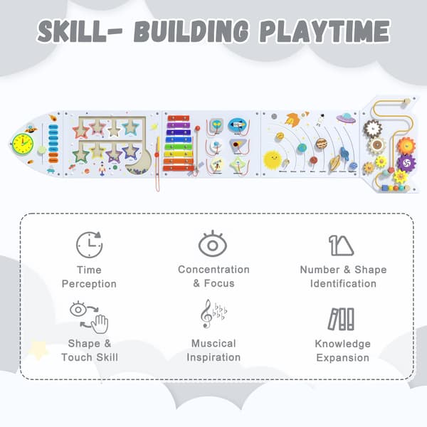 Spacocld Rocket Activity Wall Busy Board Paneler - Sensorisk Väggpanel för Barn, Montessori Småbarns Väggaktivitetstavla (5 st) 5 Pieces Gray Rocket